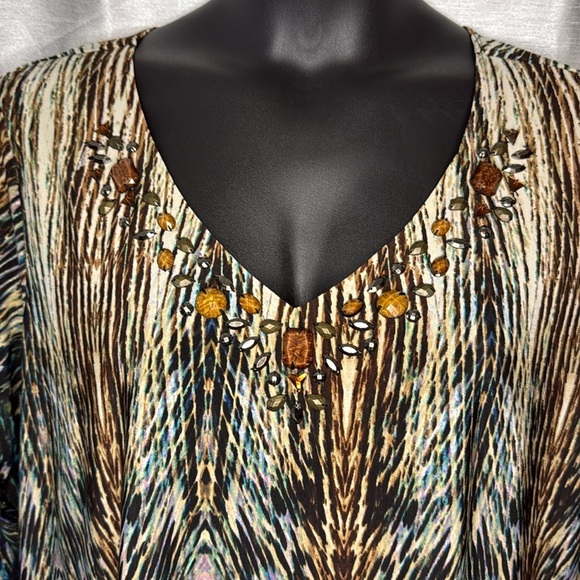 New Directions Women’s 2X Embellished V Neck 3/4 Sleeve Boho Tunic Blouse - Picture 2 of 8